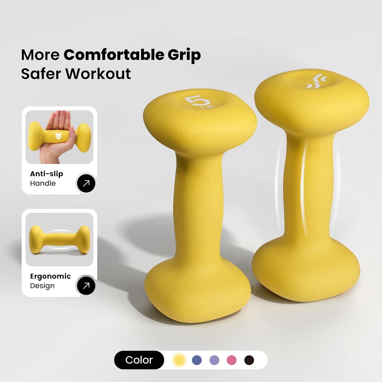 Sportneer Neoprene Dumbbells Set - Non-Slip Ergonomic Hand Weights for Women | 2, 3, 5, 8, 10 lb Options