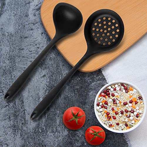 Silicone Soup Ladle Set of 2 Nonstick Slotted Cooking Spoons Heat-Resistant Kitchen Utensils