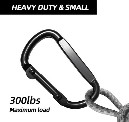 EZYA Heavy Duty Carabiner Clips - 2.4" Small D-Ring for Keychains, Camping, Hiking, Dog Leash | Black, 6PCS
