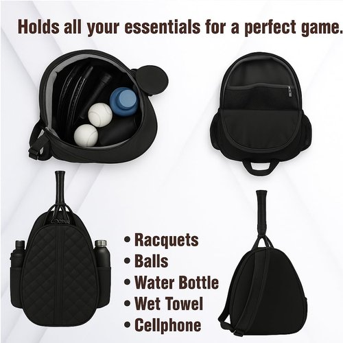 RAREGRAY Premium Tennis Bag – Large Capacity Crossbody Racket Bag for Tennis, Pickleball, Badminton & Squash – Water-Resistant, Lightweight for Women & Men (BLACK)