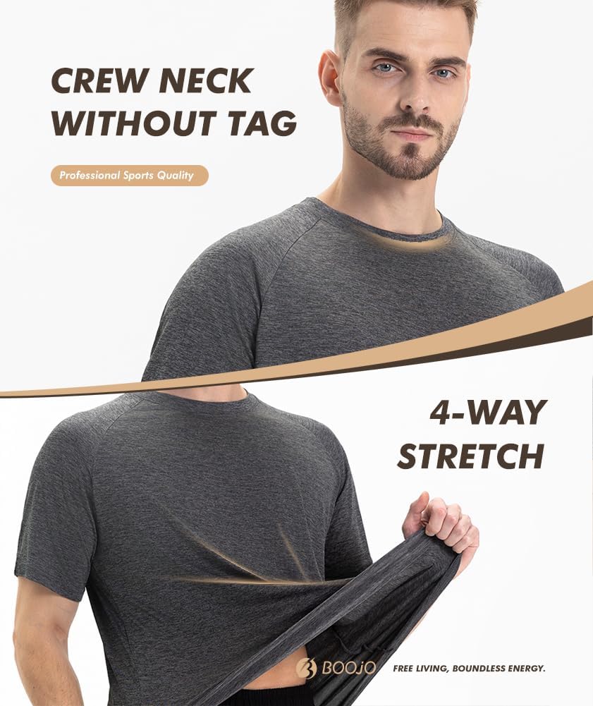Skiennix Workout Shirts for Men - Quick Dry Black Moisture-Wicking Short Sleeve Tees | 5 Pack