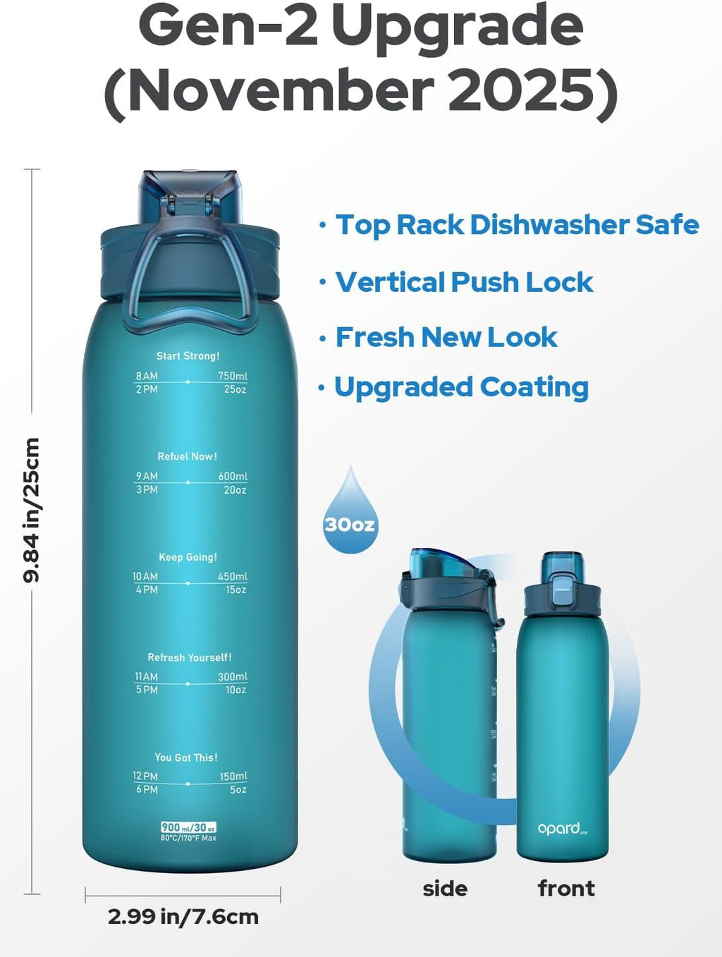 Opard 30oz Plastic Water Bottle - Leakproof Flip-Top Lid, BPA-Free Tritan | Dishwasher Safe, Wide Mouth for Gym & Outdoor Use