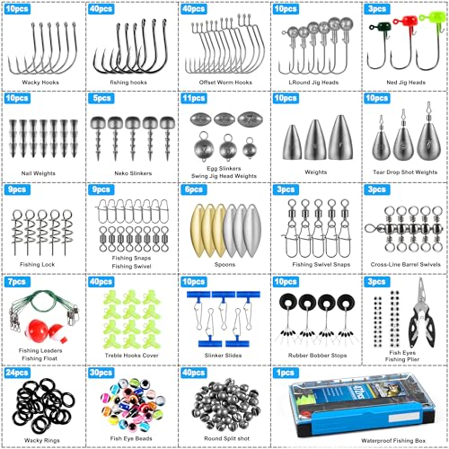 472PCS Fishing Accessories Kit Waterproof Tackle Box with Tackle - Fishing Gifts for Men - Hooks, Weights, Pliers, Fishing Gear