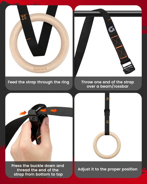 Gonex Gymnastic Rings - Adjustable Olympic Rings with 8.5 ft Non-Slip Straps for Home Workouts