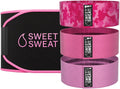 Sports Research Waist Trimmer - Sweet Sweat Waist Trimmer (Black/Pink, Medium) & 3 Hip Resistance Bands Set