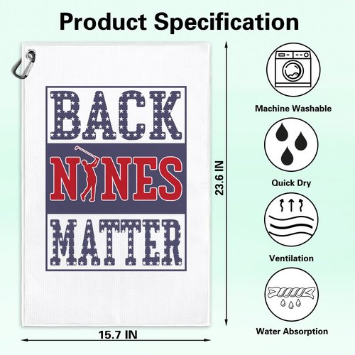 Msticey Back Nines Matter Funny Printed Microfiber Golf Towel with Clip, Cute Golf Gifts for Golf Fan Dad Grandpa, Golf Lover Father's Day Birthday Gifts, Golf Accessories for Men Husband Boyfriend