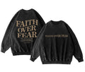 Faith Over Fear Sweatshirt for Women - Oversized Jesus Bible Verse Hoodie, Acid Wash Pullover (Black, Large)