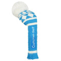 Craftsman Golf Knit Blue and White Diamond Pattern Pom Pom Driver Head Cover Headcover for Callaway Mizuno Cobra Taylormade