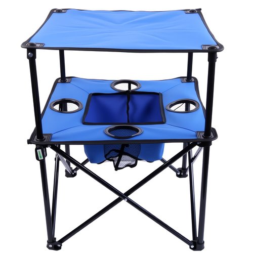 NiuXTool Portable Folding Camping Table with Cup Holders – Lightweight & Compact 2-Tier Outdoor Table with Storage, Ideal for Card Games, Snacks, Picnic, Tailgating & Camping (Blue + Black)