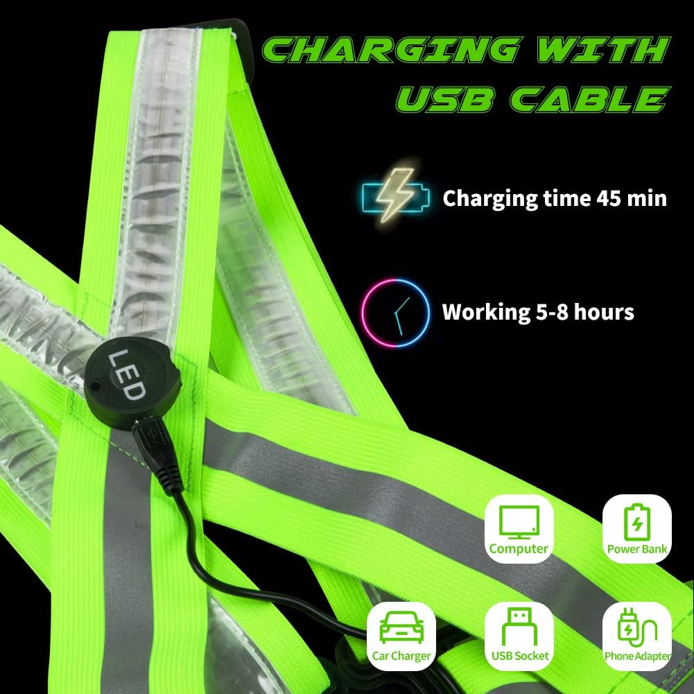 Skiennix LED Reflective Vest - USB Rechargeable Safety Running Gear for Men, Women & Kids
