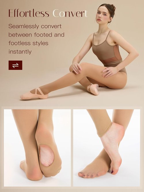MANZI Convertible Dance Tights for Women - 3 Pairs of Transition Ballet Stockings