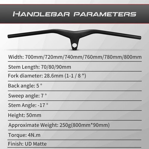 760 mm mtb riser carbon mountain bike handlebars riser bar integrated stem 1-1/8" Stem Angle -17 Degree 90mm Ultra-light integrated handlebar