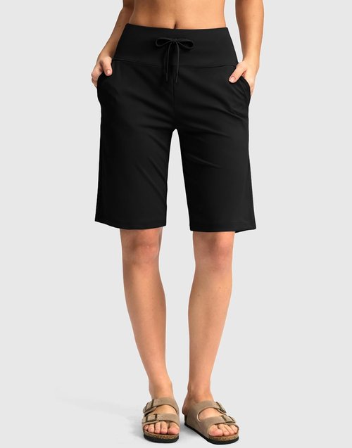 G Gradual Women's Bermuda Shorts with Pockets 11" Knee Length Stretch Comfy Drawstring Long Shorts for Women Summer Walking