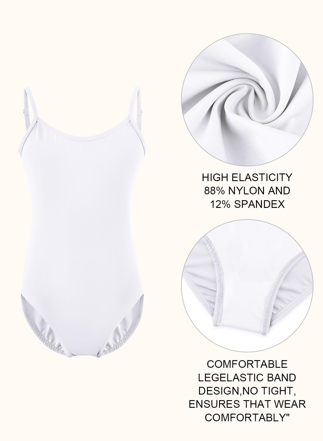 XiaoMoSha Girls Seamless Camisole Undergarment Leotard White Bodysuits for Ballet Dance Gymnastics Size 3-14 Years Old,White,110(3-4Y)