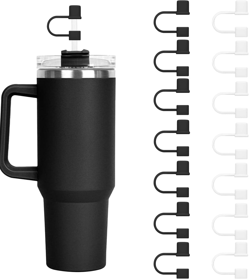 Skiennix 14-Piece Silicone Straw Cover Caps | Fits Stanley 30oz & 40oz Tumblers - Black/White