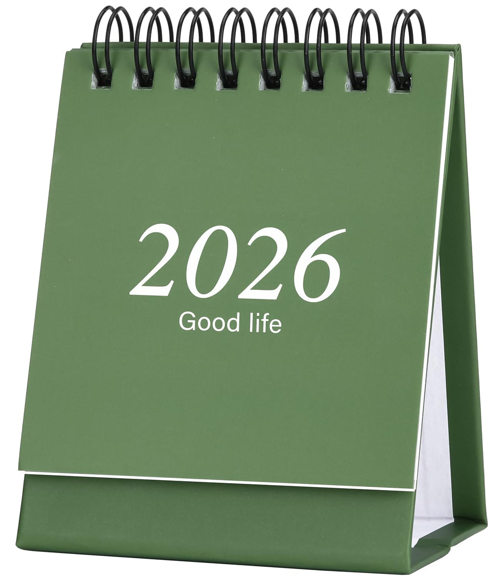 Mini Desk Calendar 2026-2027, January 2026 until July 2027, Small Desk Calendar Standing Flip Monthly Calendar Twin-Wire Binding with Stickers for Home Office School (Green)
