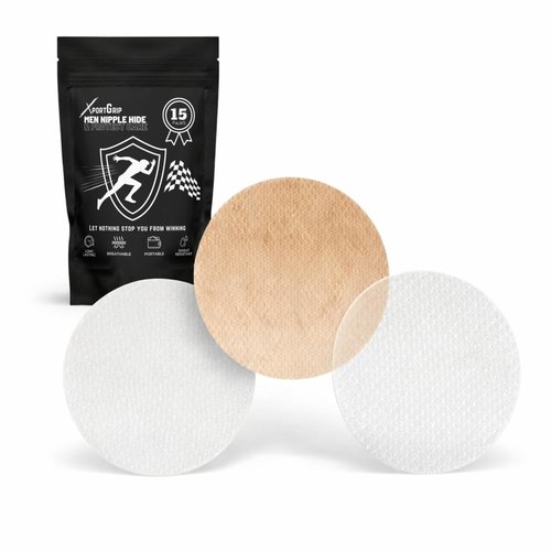 XportGrip Nipple Covers for Men – Anti-Chafing Protection for Running, Gym & Sports – Sweatproof, Invisible Under Shirts – White, Beige & Clear