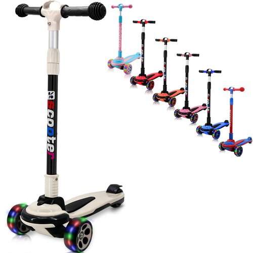 3 Wheels Kick Scooter for Kids Teens Ages 6-18 Years Extral Wide Deck 4 Adjustable Height and Foldable Handlebar LED Flashing Glider Push Scooter for Boys Girls