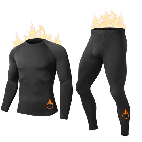 HovSiyla Men's Thermal Underwear Long Johns Fleece Lined Compression Pants Shirts Tops Athletic Base Layer Set Cold Weather Black Medium