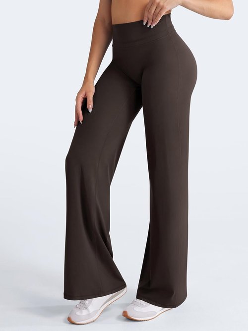 HIGORUN High Waisted Straight Leggings - No Front Seam Workout Pants for Women | 31" Casual Gym Yoga Trousers