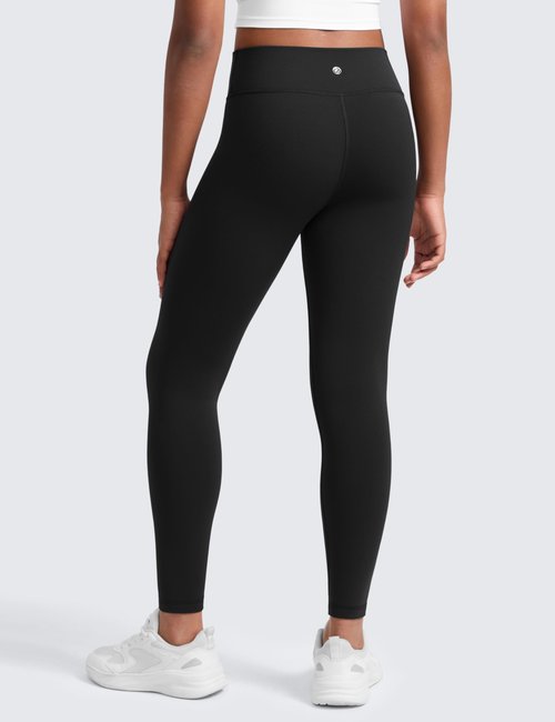CRZ YOGA Girls Matte Thermal Fleece Lined Full Length Leggings - Casual Athletic High Waist Pants Winter Warm Kids Teen Black Medium