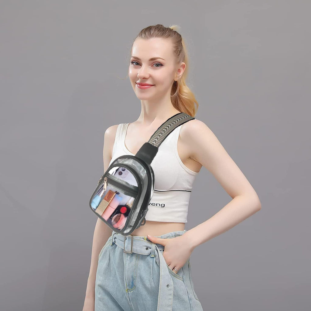 Skiennix Clear Stadium Bag - 3 Pocket Crossbody Sling Backpack | Transparent Concert Fanny Pack