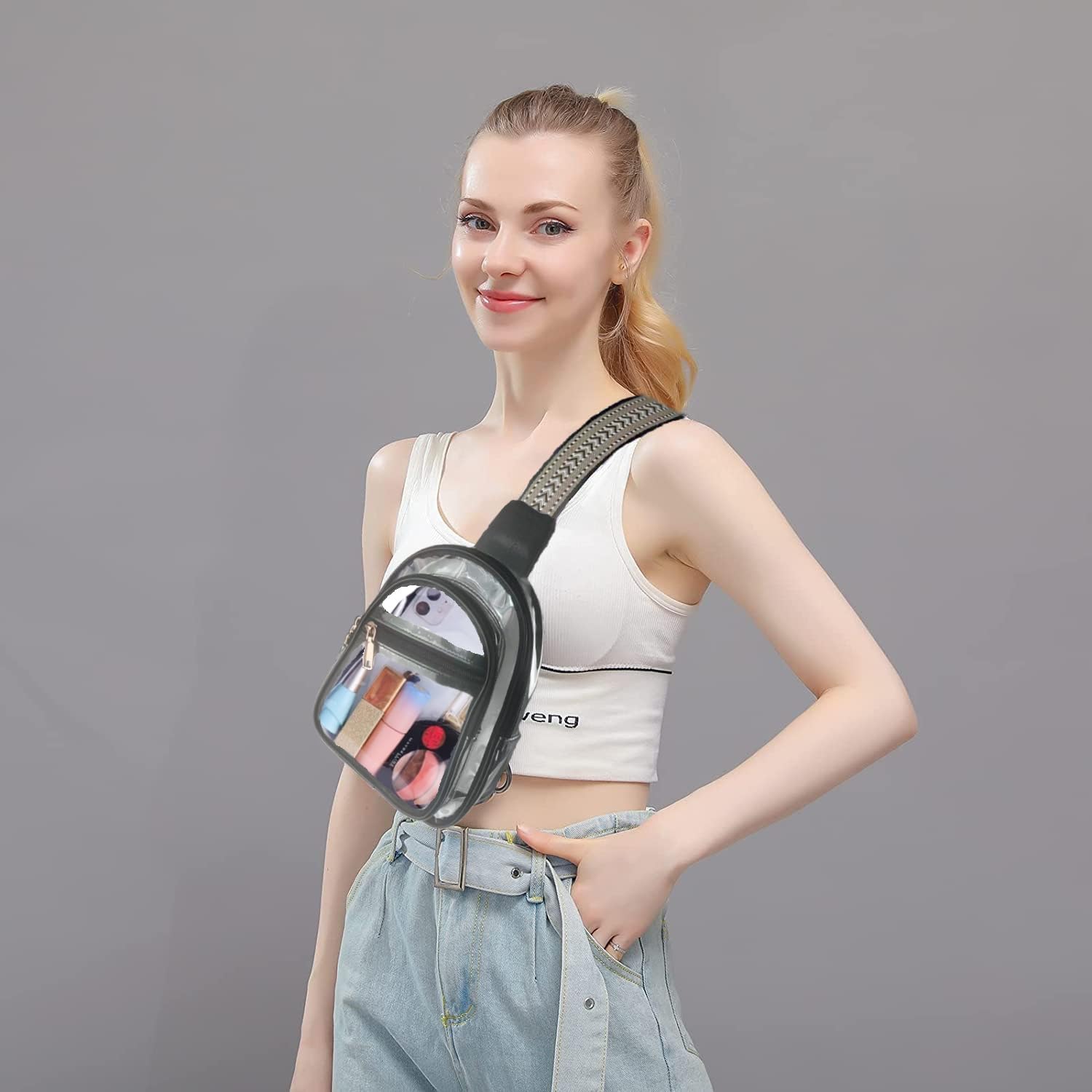 Skiennix Clear Stadium Bag - 3 Pocket Crossbody Sling Backpack | Transparent Concert Fanny Pack