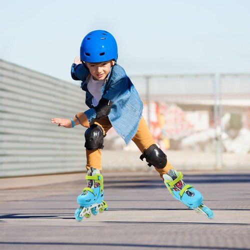 Besketo Blue Graffiti Light up Inline Skates for Girls Boys, 4 Size Adjustable Roller Shoes with Full Illuminating Wheels for Kids, Blades Roller Skates for Beginner Teens & Adult Youth - S J9-J12 US