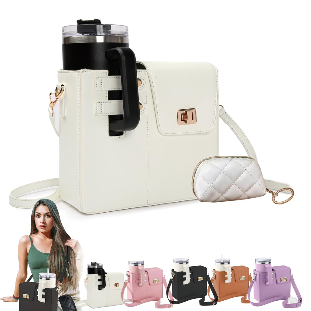 Tefedpot ZETOREL 2025 Cup Purse Holder 40 Oz, Tumbler Bag, Water Bottle Holder with Strap, Water Bottle Carrier with Strap (White)