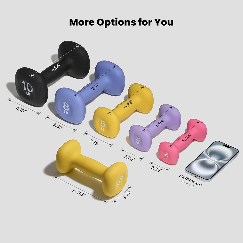 Sportneer Neoprene Dumbbells Set - Non-Slip Ergonomic Hand Weights for Women | 2, 3, 5, 8, 10 lb Options