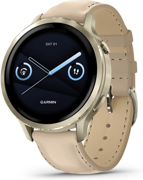 Garmin Venu 4 GPS Smartwatch - 41mm AMOLED Display, Built-In Flashlight, 10-Day Battery Life | Lunar Gold & Light Sand Leather Band