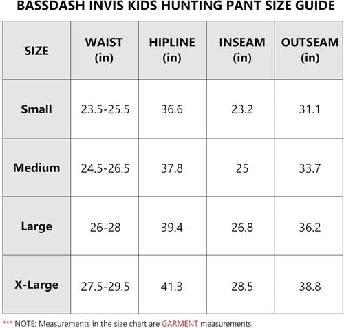 BASSDASH Youth Camo Hunting Pants - Water Resistant & Breathable Cargo Design for Kids
