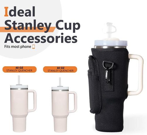 Bollus Neoprene Water Bottle Carrier Bag - Adjustable Strap & Phone Pocket for Stanley Cup