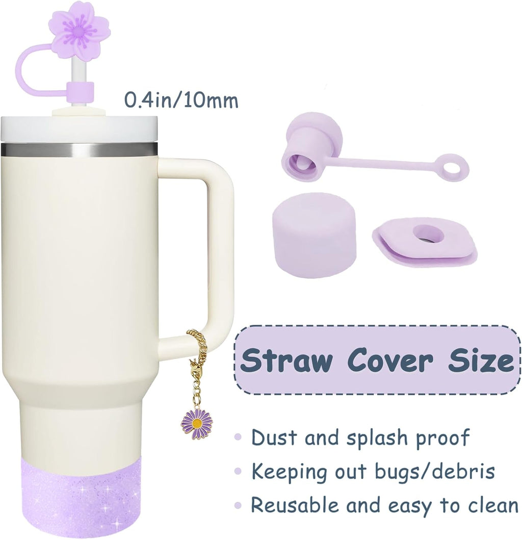 Stanley Cup Accessories Set - Handle Strap, Spill-Proof Stopper & Silicone Straw Cover | Fits 40oz & 30oz Tumblers - Purple