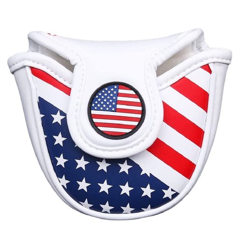 US Flag Golf Mallet Putter Cover Headcover Magnetic fits for Scotty Cameron X5, Callaway Odyssey Stroke Lab, 2 Ball, Odyssey Sabertooth Series Putters - PU Leather Golf Putter Cover Mallet