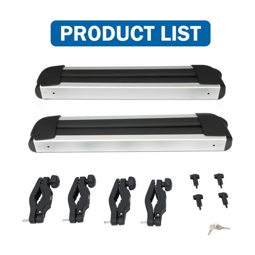 Gearantics 16.3 Inch Ski and Snowboard Rack for Car Roof, with TPV Rubber Padding and Lock, Fit 2 Pairs of Skis or 2 Snowboards, Mounting System Fits for Square/Round/Aero/Oval Cross Bars, Silver