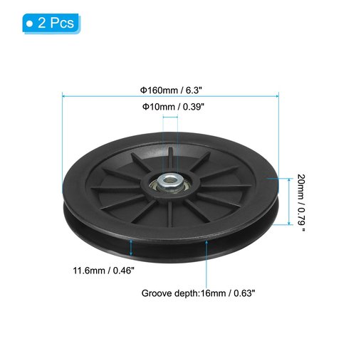 PATIKIL Universal Bearing Pulley Wheel 160mm/6.3", 2 Pack Nylon Bearing Pulley Wheel Lifting Bearing Wheel Replace for Gym Equipment Part Cable Machine