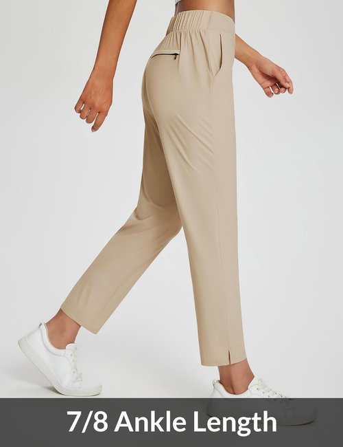 Baleaf Women's Travel Pants - Lightweight Stretch with Zipper Pockets | Petite Ankle Design for Business Casual