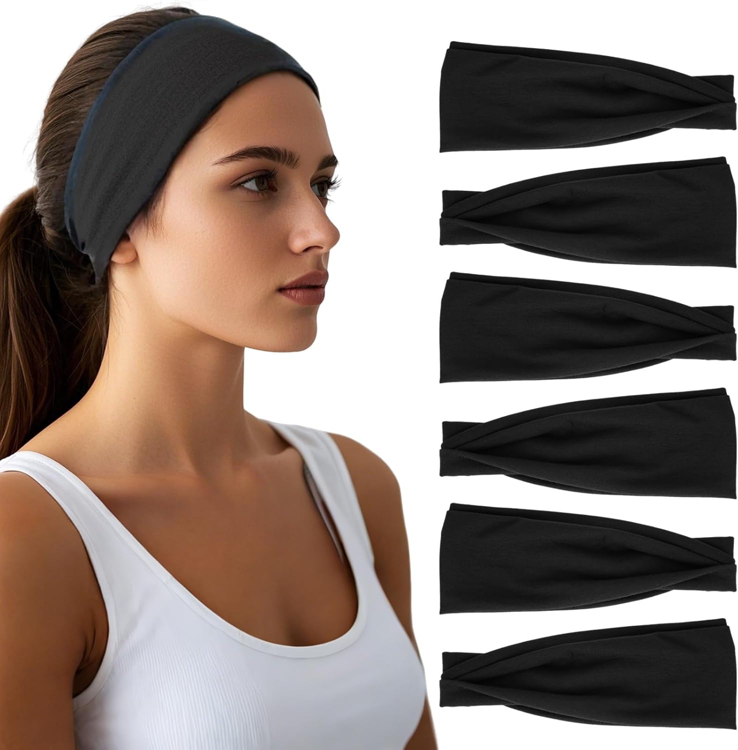 Skiennix Headbands for Women - 6 Pack Wide Elastic Hair Bands | Soft Non-Slip Sweatbands for Workouts & Daily Use