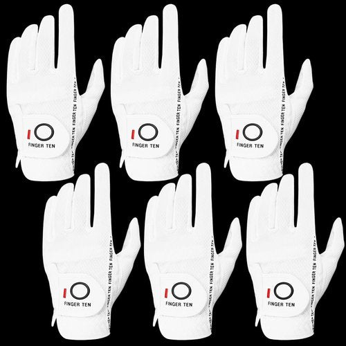 FINGER TEN Golf Gloves - All-Weather Grip for Right & Left-Handed Golfers | 6-Pack in Various Sizes