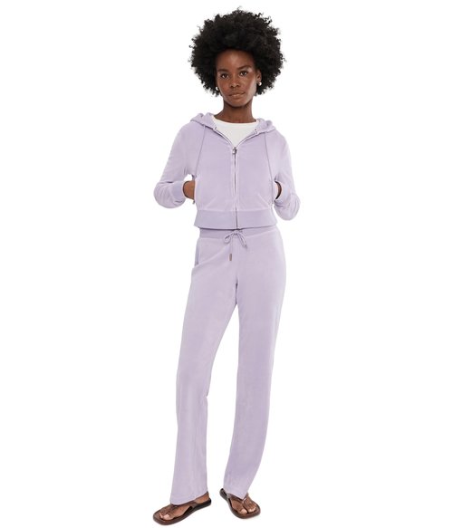 Juicy Couture Womens, Rib Waist Velour Pants with Drawcord, Orchid Petal, X-Large