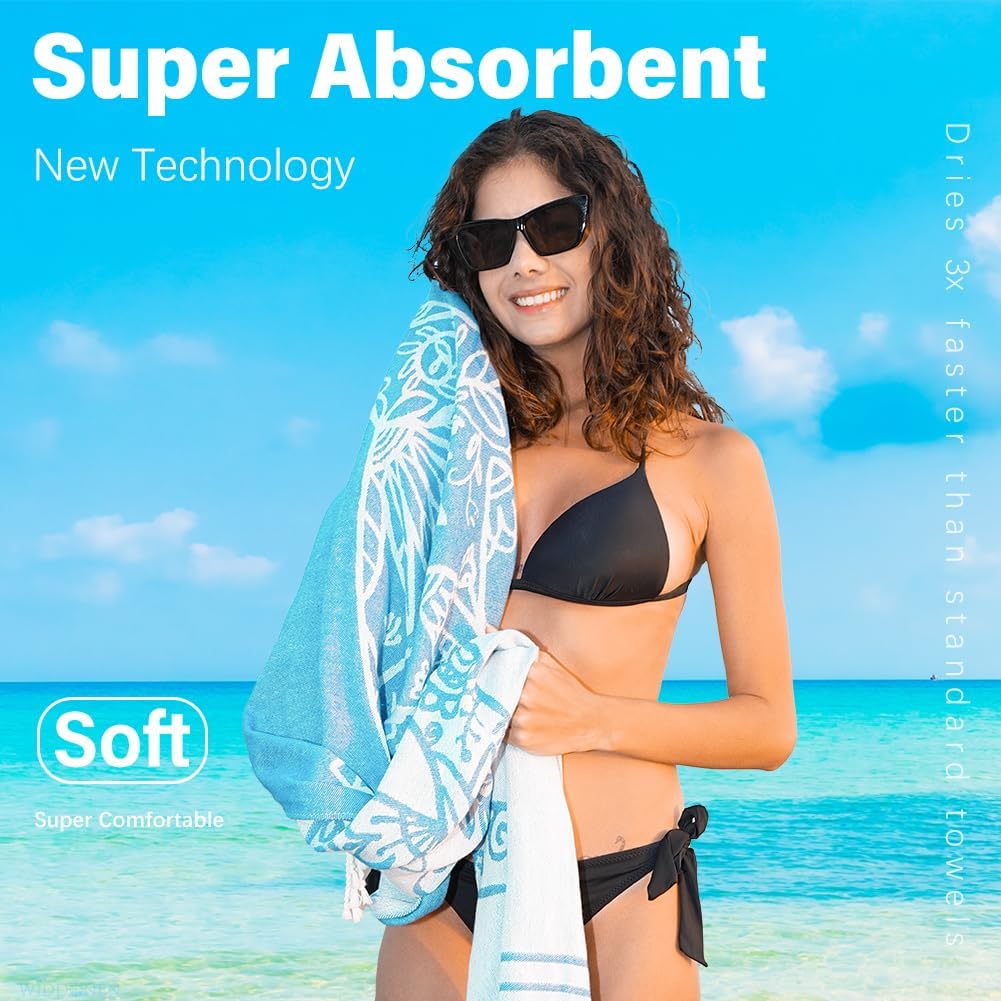 Skiennix Turkish Beach Towels - Quick Dry, Absorbent Cotton, Extra Large, Lightweight | Sand-Free Pool & Bath Essentials