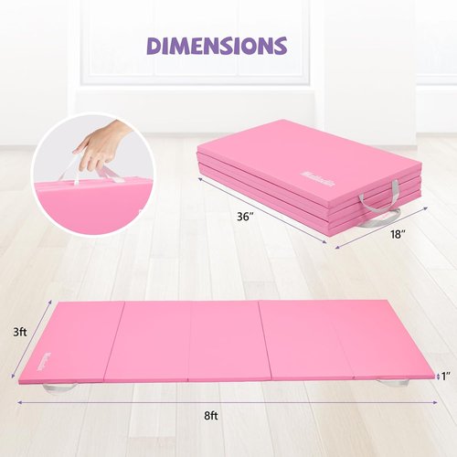 Matladin Folding Gymnastics Mat - 8FT/6FT PU Leather for Yoga, Cheerleading & Martial Arts