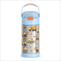 THERMOS FUNTAINER Water Bottle - 12 Ounce Stainless Steel Vacuum Insulated with Straw | Kids Construction Design