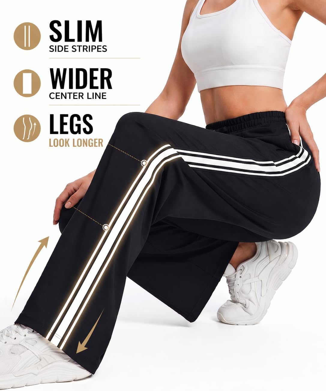 BISUAL Wide Leg Track Pants for Women - High Waisted Cotton Stretch Sweatpants in Baggy Style