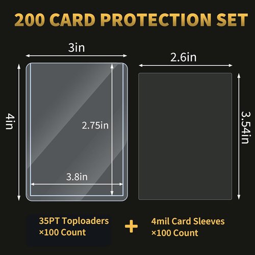 Binditek 200-Pack Card Protectors - 100 Rigid 35PT & 100 Penny Sleeves for Sports & Trading Cards