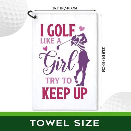 rofiowa I Golf Like A Girl Try to Keep Up Polyester and Cotton Blend Printed Golf Towel, Funny Golf Accessories for Women, Golf Gift for Golf Fan Her Girlfriend, Golf Lover Birthday Gift, White