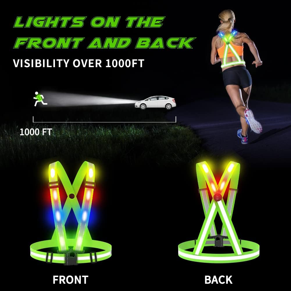 Skiennix LED Reflective Vest - USB Rechargeable Safety Running Gear for Men, Women & Kids
