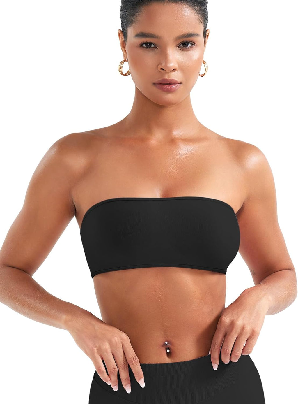 VOYJOY Backless Bandeau Bra - Adjustable Strapless Workout Top in Classic Black