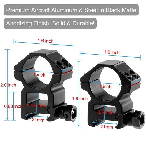 1'' Scope Rings, LONSEL 2Pcs High Profile & 2Pcs Medium Profile 1 Inch Scope Mount Rings for Picatinny Rail - Pack of 4